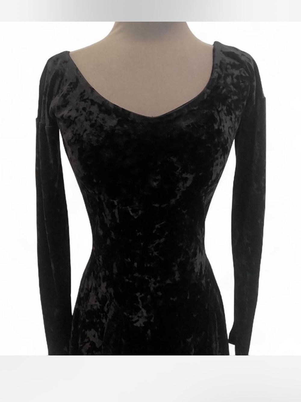 VINTAGE 90’S BETSEY JOHNSON BLACK VELVET LONG SLEEVE SCOOP NECK MINI DRESS SMALL - Picture 2 of 6